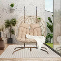 Indoor-Outdoor Double Egg Chair with Stand: UV-Resistant Wicker Rattan Swing Hammock for Patio, Bedroom, Balcony - Supports 600 lbs