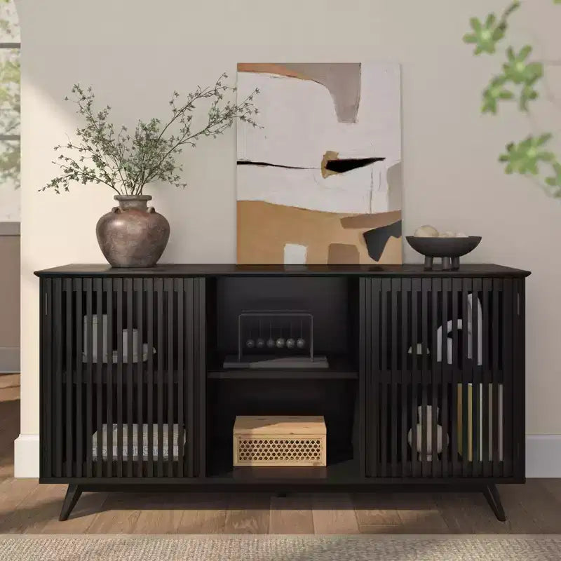 Plank+Beam Mobile TV/Credenza in Legno Massello Mid-Century Moderno con 2 Ante, 59" per Soggiorno