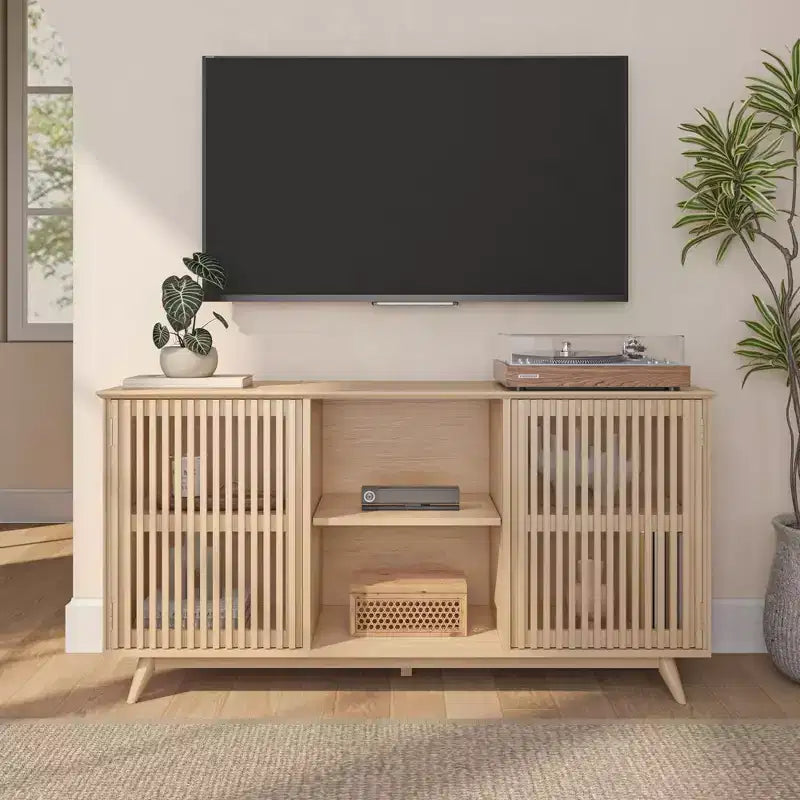 Plank+Beam Mobile TV/Credenza in Legno Massello Mid-Century Moderno con 2 Ante, 59" per Soggiorno