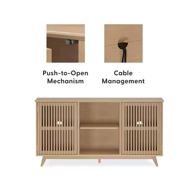 Plank+Beam Mobile TV/Credenza in Legno Massello Mid-Century Moderno con 2 Ante, 59" per Soggiorno