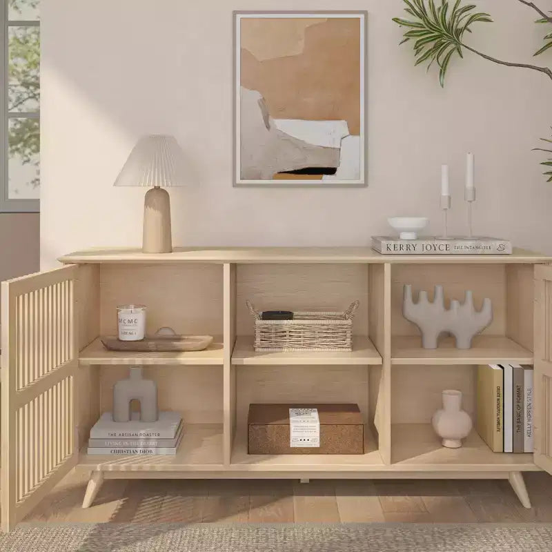 Plank+Beam Mobile TV/Credenza in Legno Massello Mid-Century Moderno con 2 Ante, 59" per Soggiorno