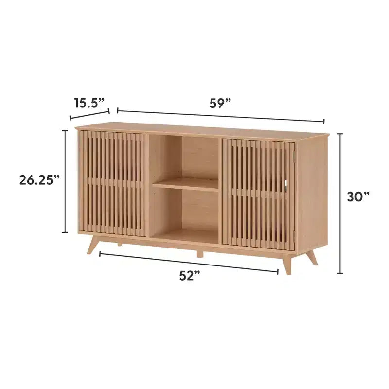Plank+Beam Mobile TV/Credenza in Legno Massello Mid-Century Moderno con 2 Ante, 59" per Soggiorno