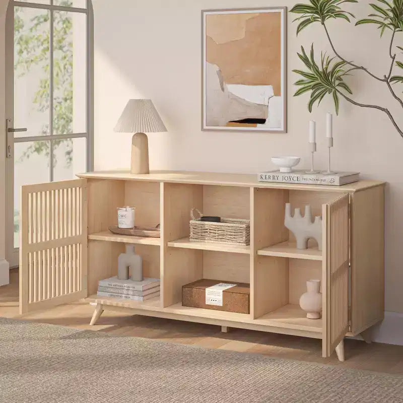 Plank+Beam Mobile TV/Credenza in Legno Massello Mid-Century Moderno con 2 Ante, 59" per Soggiorno