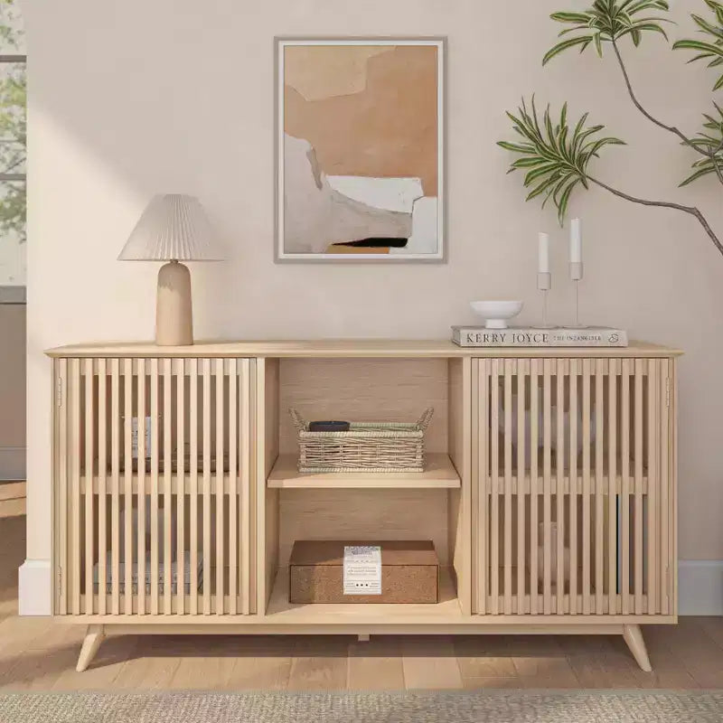 Plank+Beam Mobile TV/Credenza in Legno Massello Mid-Century Moderno con 2 Ante, 59" per Soggiorno