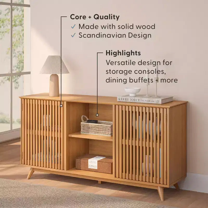 Plank+Beam Mobile TV/Credenza in Legno Massello Mid-Century Moderno con 2 Ante, 59" per Soggiorno