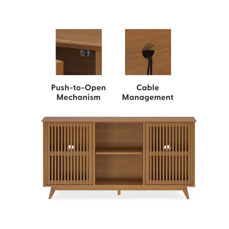 Plank+Beam Mobile TV/Credenza in Legno Massello Mid-Century Moderno con 2 Ante, 59" per Soggiorno