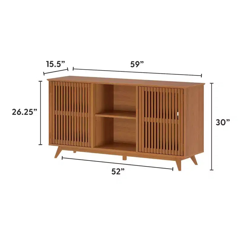 Plank+Beam Mobile TV/Credenza in Legno Massello Mid-Century Moderno con 2 Ante, 59" per Soggiorno