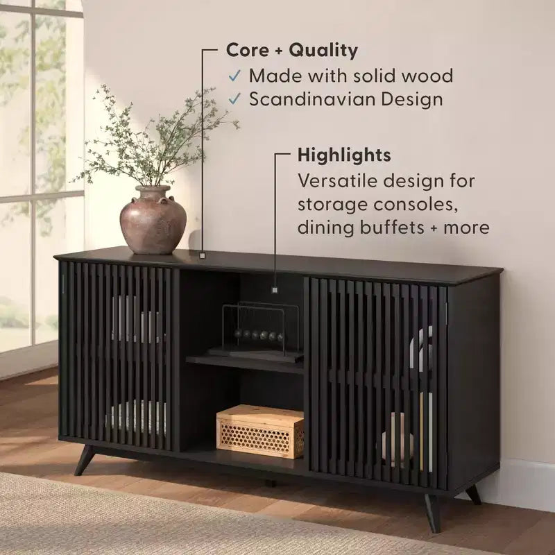 Plank+Beam Mobile TV/Credenza in Legno Massello Mid-Century Moderno con 2 Ante, 59" per Soggiorno