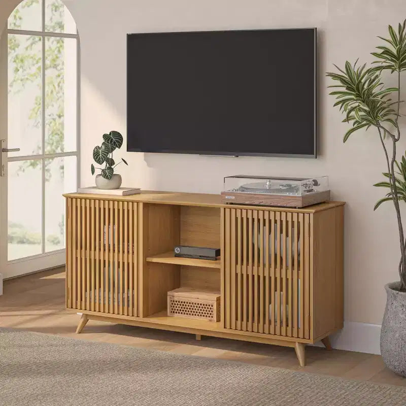 Plank+Beam Mobile TV/Credenza in Legno Massello Mid-Century Moderno con 2 Ante, 59" per Soggiorno