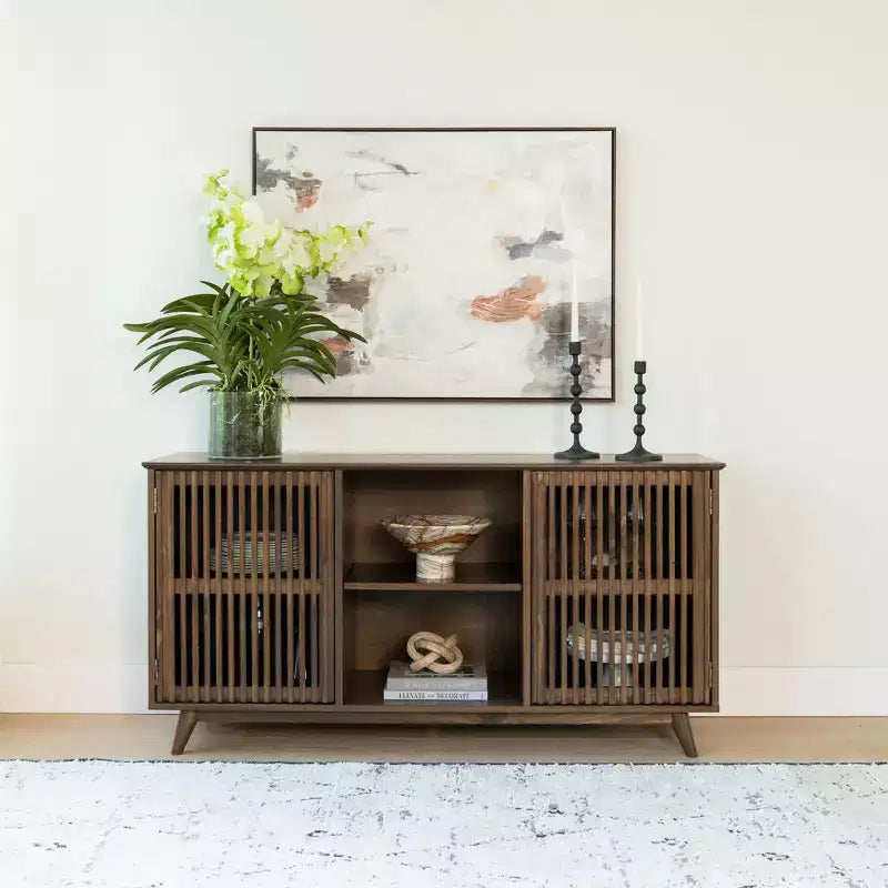 Plank+Beam Mobile TV/Credenza in Legno Massello Mid-Century Moderno con 2 Ante, 59" per Soggiorno