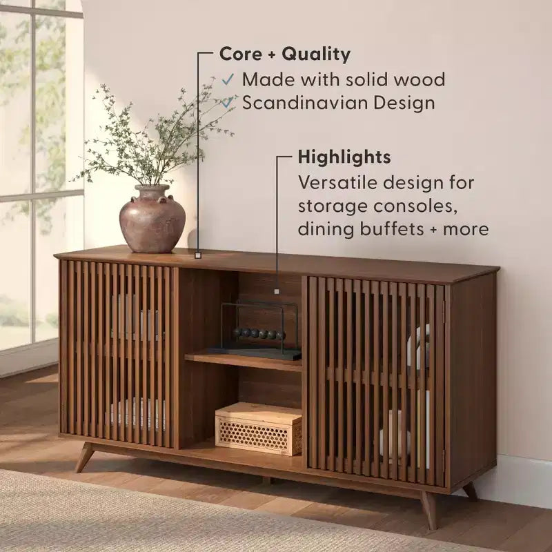 Plank+Beam Mobile TV/Credenza in Legno Massello Mid-Century Moderno con 2 Ante, 59" per Soggiorno