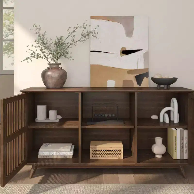 Plank+Beam Mobile TV/Credenza in Legno Massello Mid-Century Moderno con 2 Ante, 59" per Soggiorno