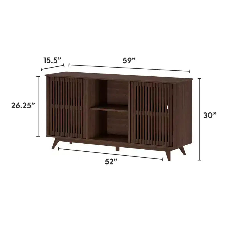 Plank+Beam Mobile TV/Credenza in Legno Massello Mid-Century Moderno con 2 Ante, 59" per Soggiorno