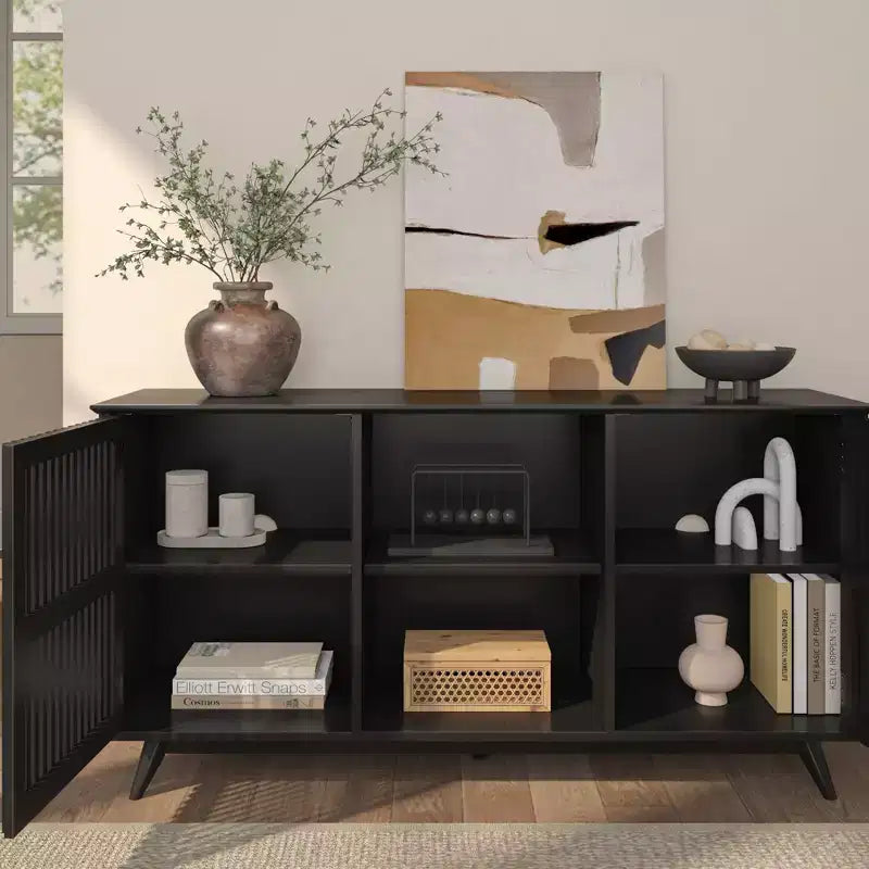 Plank+Beam Mobile TV/Credenza in Legno Massello Mid-Century Moderno con 2 Ante, 59" per Soggiorno