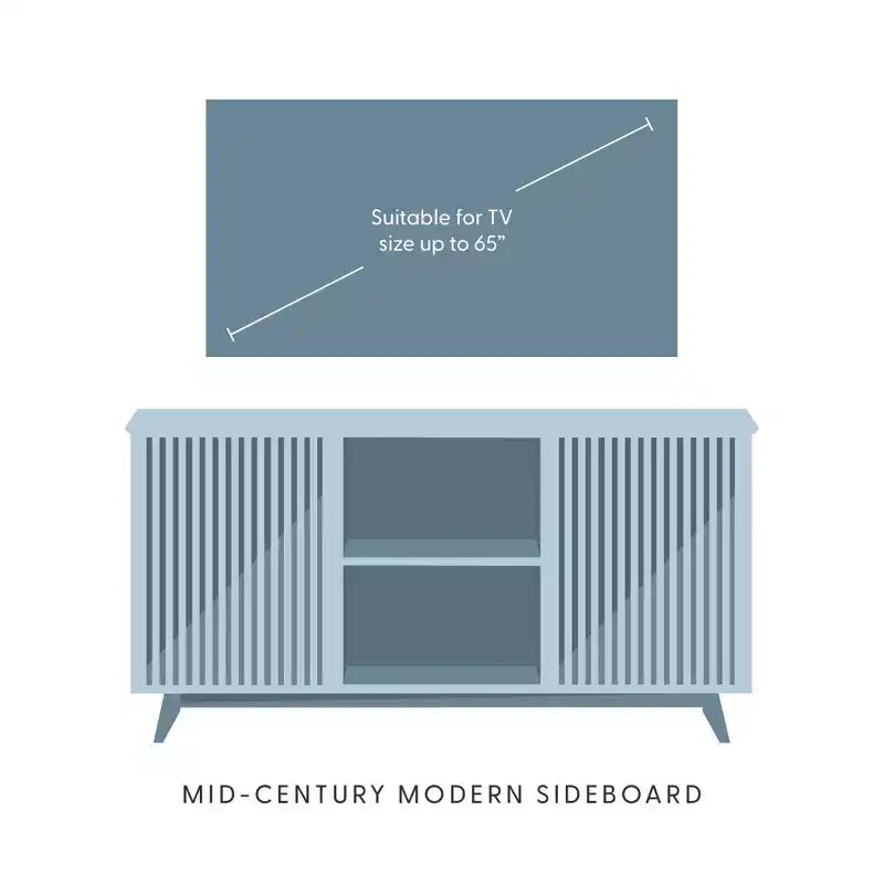 Plank+Beam Mobile TV/Credenza in Legno Massello Mid-Century Moderno con 2 Ante, 59" per Soggiorno