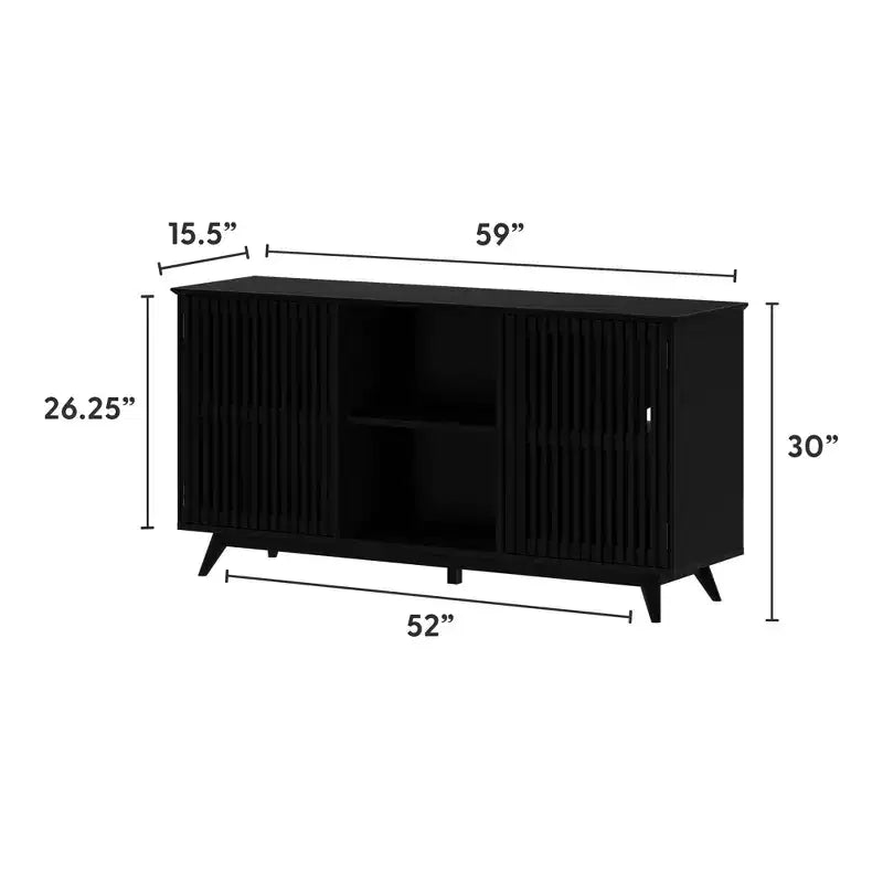 Plank+Beam Mobile TV/Credenza in Legno Massello Mid-Century Moderno con 2 Ante, 59" per Soggiorno