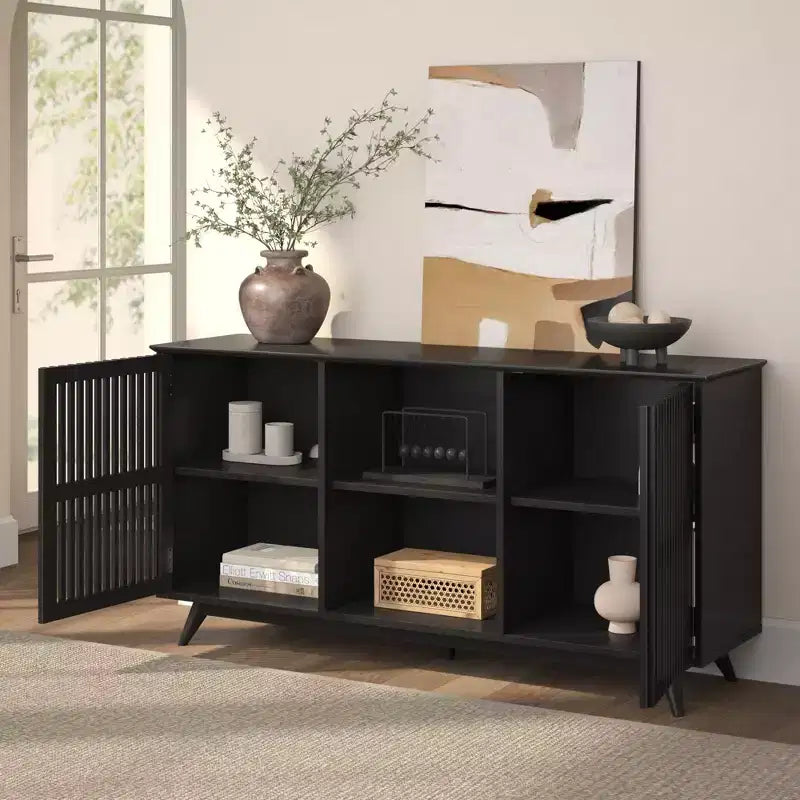 Plank+Beam Mobile TV/Credenza in Legno Massello Mid-Century Moderno con 2 Ante, 59" per Soggiorno
