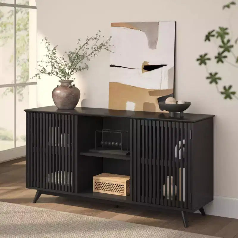 Plank+Beam Mobile TV/Credenza in Legno Massello Mid-Century Moderno con 2 Ante, 59" per Soggiorno