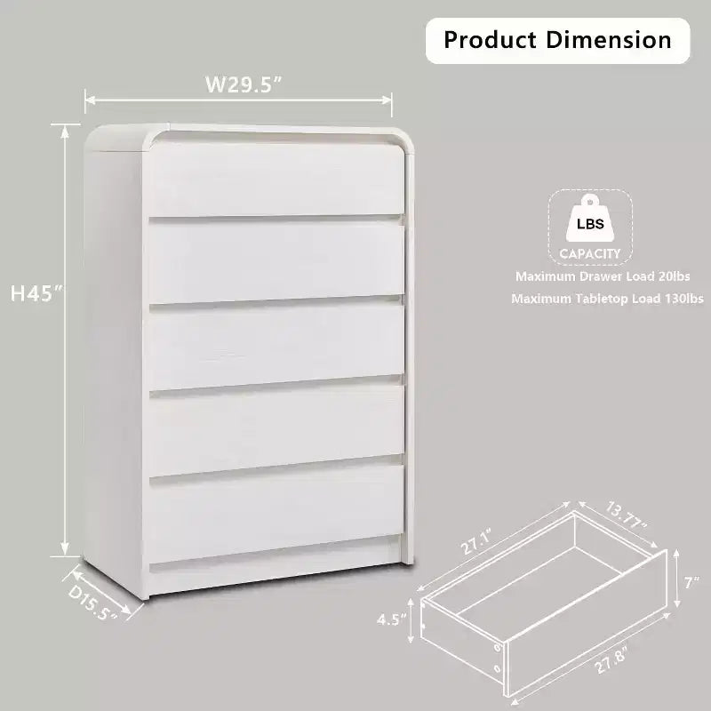 Cassettiera a 5 cassetti SinCiDo per camera da letto, cassettiere e comò moderni alti 114 cm