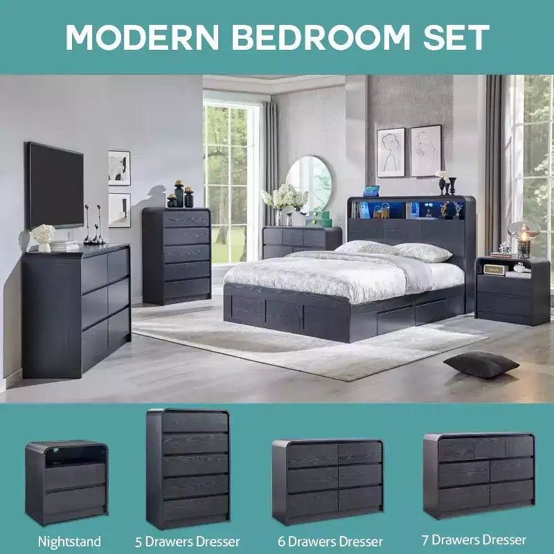 Cassettiera a 5 cassetti SinCiDo per camera da letto, cassettiere e comò moderni alti 114 cm