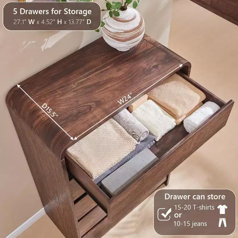 Cassettiera a 5 cassetti SinCiDo per camera da letto, cassettiere e comò moderni alti 114 cm