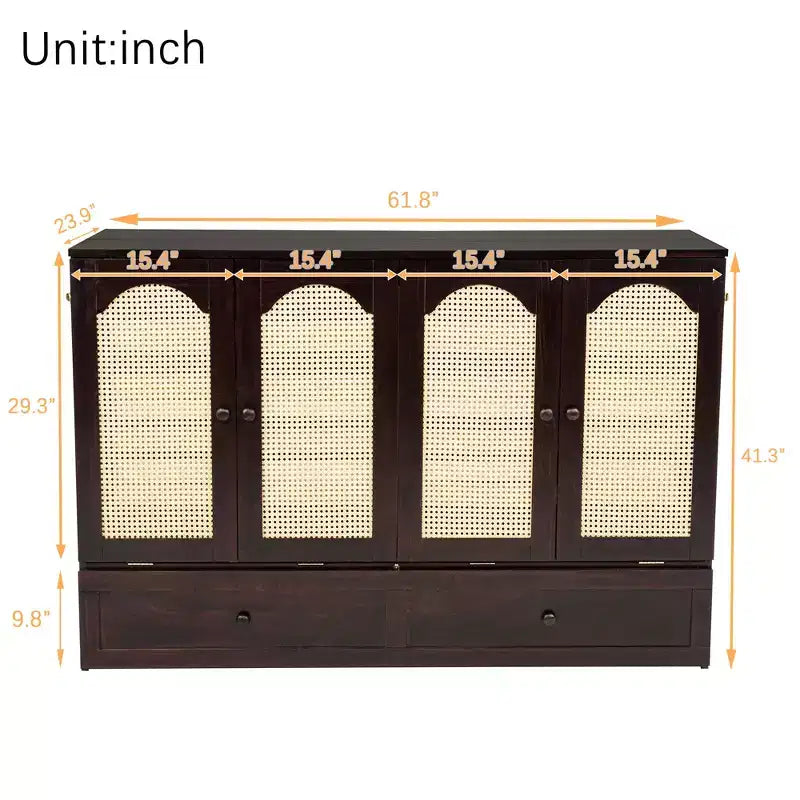 Letto a Scomparsa Whisen Queen Murphy con Stazione di Ricarica - Design in Legno di Pino e Rattan, Soluzione Salvaspazio Pieghevole