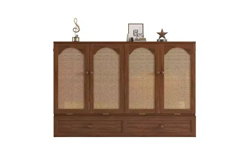 Letto a Scomparsa Whisen Queen Murphy con Stazione di Ricarica - Design in Legno di Pino e Rattan, Soluzione Salvaspazio Pieghevole
