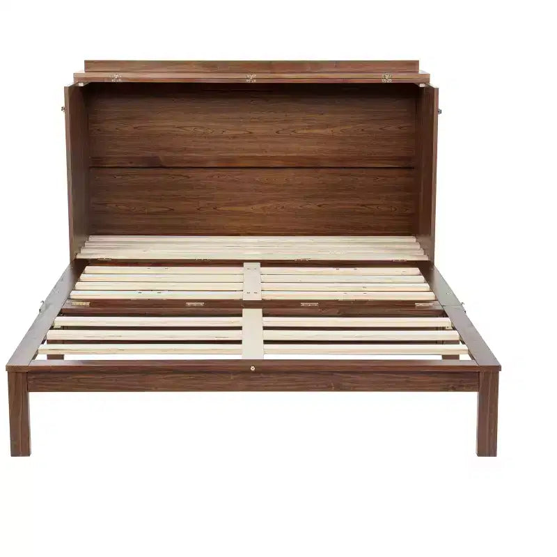 Letto a Scomparsa Whisen Queen Murphy con Stazione di Ricarica - Design in Legno di Pino e Rattan, Soluzione Salvaspazio Pieghevole