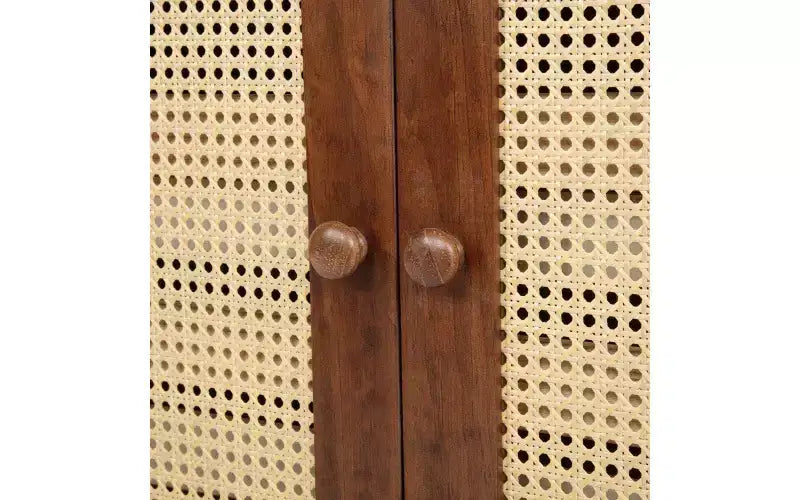 Letto a Scomparsa Whisen Queen Murphy con Stazione di Ricarica - Design in Legno di Pino e Rattan, Soluzione Salvaspazio Pieghevole