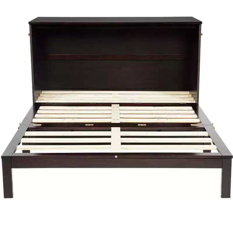 Letto a Scomparsa Whisen Queen Murphy con Stazione di Ricarica - Design in Legno di Pino e Rattan, Soluzione Salvaspazio Pieghevole