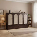Whisen Queen Murphy Cabinet Bed with Charging Station - Pine Wood & Rattan Design, Foldable Space-Saving Solution