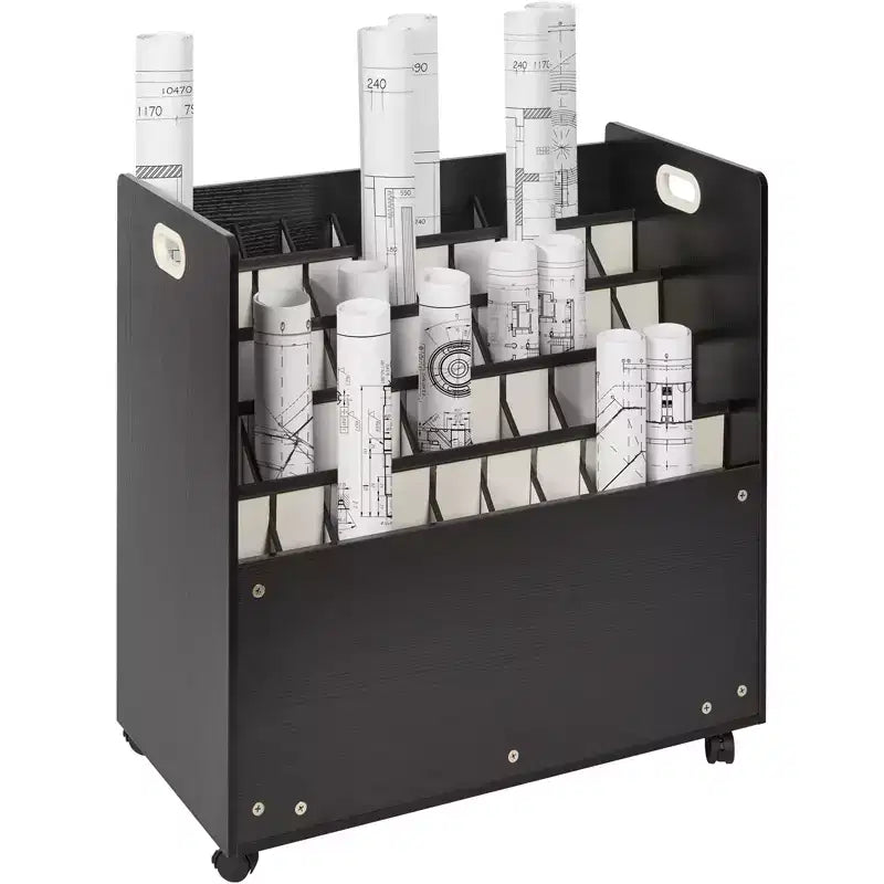 VEVOR Blueprint Storage Rack, 50 Slots Mobile Blueprint Storage Cabinet, Wooden Roll File Organizer Cart for Construction Plan Map Poster