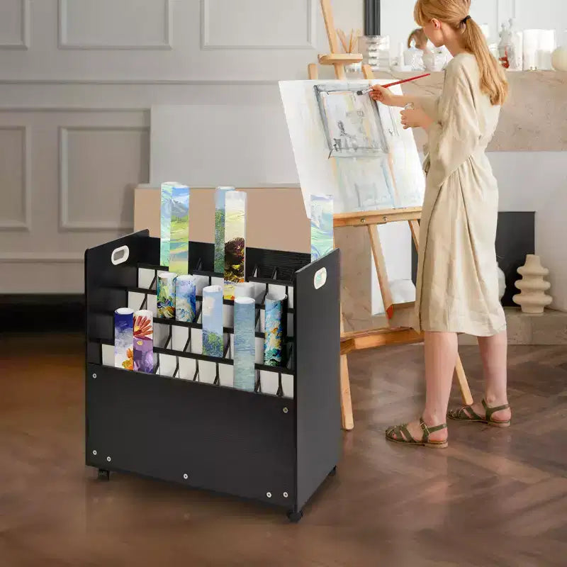 VEVOR Portaprogetti, Mobile Portadisegni con 50 Scomparti, Carrello Organizer in Legno per Planimetrie Mappe e Poster