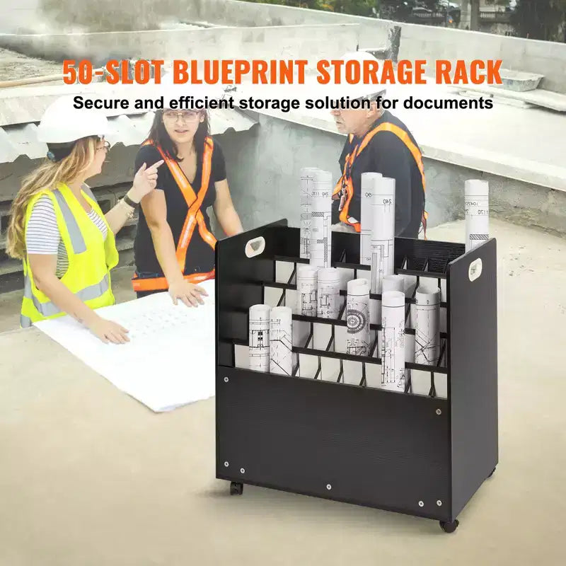 VEVOR Portaprogetti, Mobile Portadisegni con 50 Scomparti, Carrello Organizer in Legno per Planimetrie Mappe e Poster