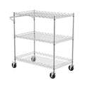 VEVOR Kitchen Utility Cart, 3 Tiers, Wire Rolling Cart with 661LBS Capacity, Metal Storage Trolley with 80mm Deep Basket Curved Handle 6 Hooks