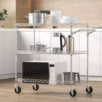 Carrello multiuso da cucina VEVOR, a 3 ripiani, carrello a rotelle in filo metallico con capacità di 300 kg, carrello portaoggetti in metallo con cestello profondo 80 mm, maniglia curva e 6 ganci