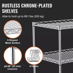 Carrello multiuso da cucina VEVOR, a 3 ripiani, carrello a rotelle in filo metallico con capacità di 300 kg, carrello portaoggetti in metallo con cestello profondo 80 mm, maniglia curva e 6 ganci