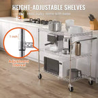 Carrello multiuso da cucina VEVOR, a 3 ripiani, carrello a rotelle in filo metallico con capacità di 300 kg, carrello portaoggetti in metallo con cestello profondo 80 mm, maniglia curva e 6 ganci