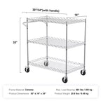 Carrello multiuso da cucina VEVOR, a 3 ripiani, carrello a rotelle in filo metallico con capacità di 300 kg, carrello portaoggetti in metallo con cestello profondo 80 mm, maniglia curva e 6 ganci