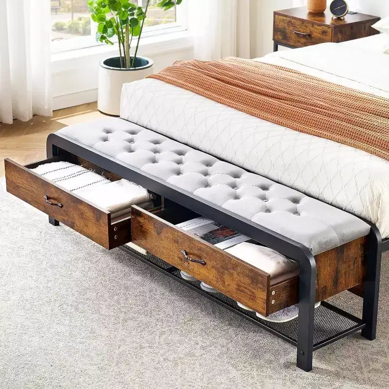 Letto matrimoniale con contenitore a ottoman, testiera, robusto supporto in metallo, angoli arrotondati sicuri, non necessita di rete a molle, elegante