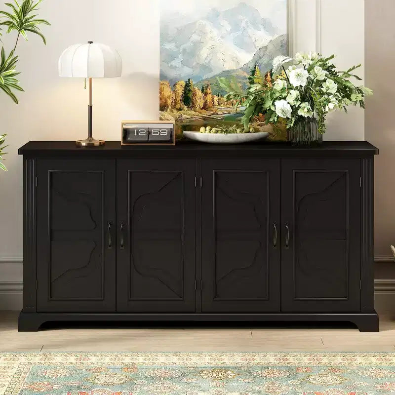 Madia/Credenza in Legno Stile Country Americano con Gambe in Pino e Maniglie in Metallo, Mobile Contenitore dal Design Unico per Soggiorno - ModernLuxe