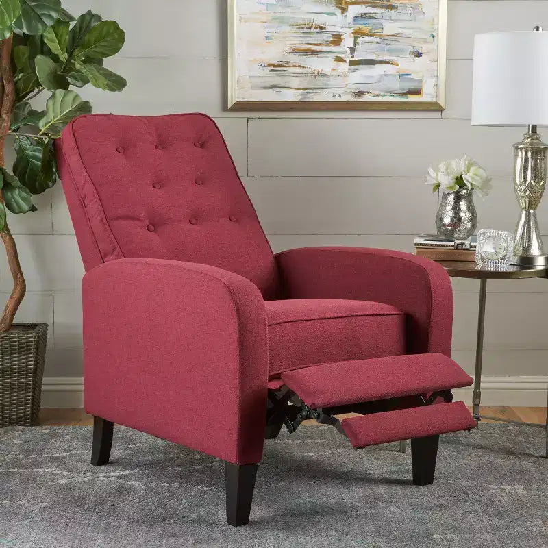 GDFStudio Nissa Poltrona reclinabile moderna in tessuto trapuntato con meccanismo a spinta, Rosso/Marrone Scuro