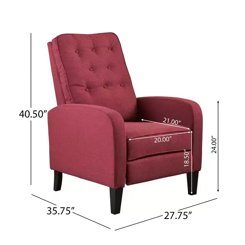 GDFStudio Nissa Poltrona reclinabile moderna in tessuto trapuntato con meccanismo a spinta, Rosso/Marrone Scuro