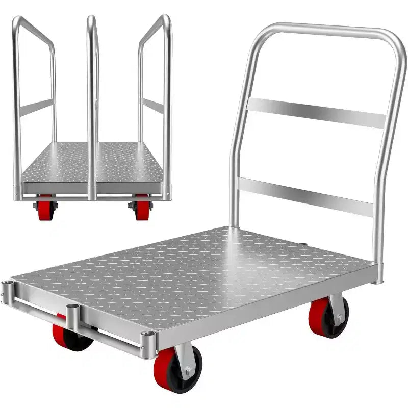 2-in-1 All Steel Heavy Duty Sheet Metal Trolley with 1 Front Handrail and 2 Side Handrails, 2000 lb Drywall Cart with Rubber Swivel Casters
