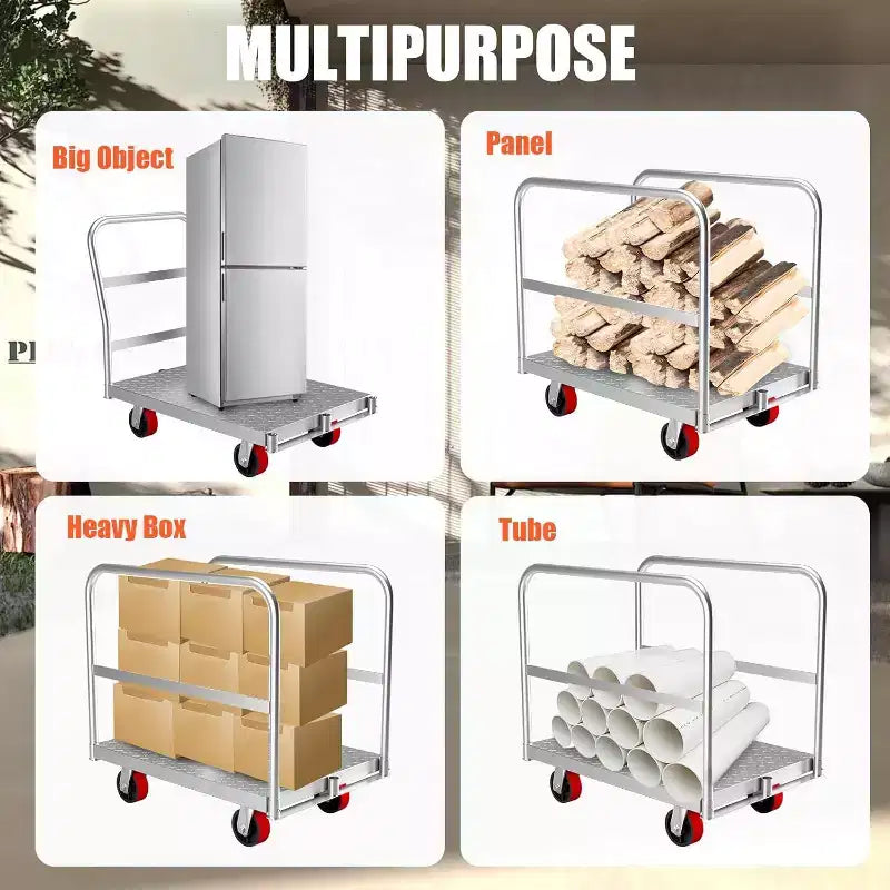Carrello per lastre in metallo 2 in 1 interamente in acciaio resistente con 1 maniglione anteriore e 2 maniglioni laterali, carrello per cartongesso da 900 kg con ruote girevoli in gomma