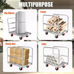 Carrello per lastre in metallo 2 in 1 interamente in acciaio resistente con 1 maniglione anteriore e 2 maniglioni laterali, carrello per cartongesso da 900 kg con ruote girevoli in gomma