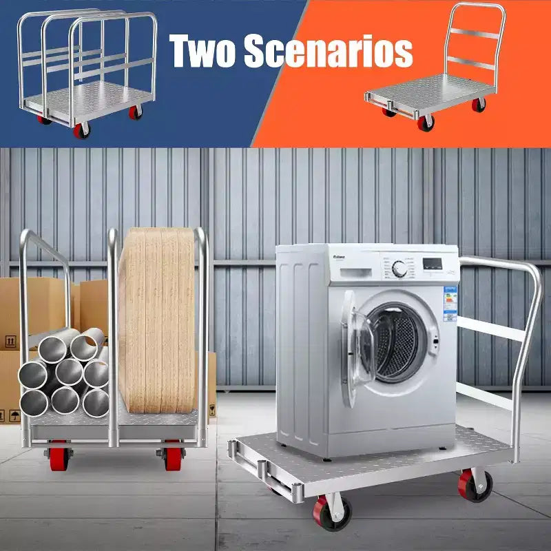 Carrello per lastre in metallo 2 in 1 interamente in acciaio resistente con 1 maniglione anteriore e 2 maniglioni laterali, carrello per cartongesso da 900 kg con ruote girevoli in gomma
