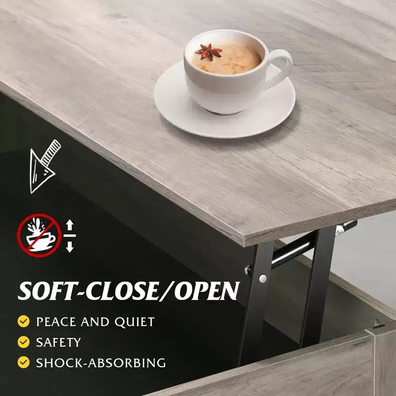 Tavolino da Caffè DEXYLLO 39 con Piano Sollevabile, Scomparto Nascosto, Cassetti Contenitori e Ripiano Contenitore per Soggiorno, Sala d'Attesa