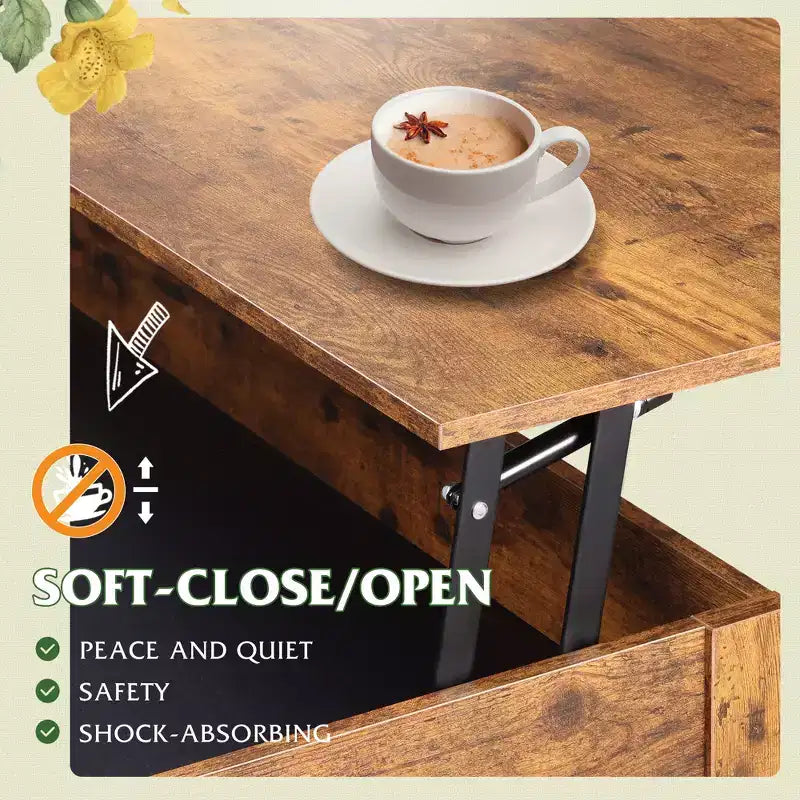 Tavolino da Caffè DEXYLLO 39 con Piano Sollevabile, Scomparto Nascosto, Cassetti Contenitori e Ripiano Contenitore per Soggiorno, Sala d'Attesa