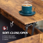 Tavolino da Caffè DEXYLLO 39 con Piano Sollevabile, Scomparto Nascosto, Cassetti Contenitori e Ripiano Contenitore per Soggiorno, Sala d'Attesa
